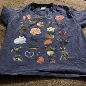 Urban Outfitters Navy Short Sleeve Graphic Tee with Cute Icons